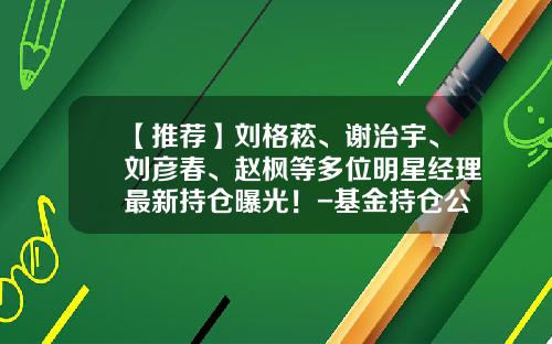 【推荐】刘格菘、谢治宇、刘彦春、赵枫等多位明星经理最新持仓曝光！-基金持仓公布