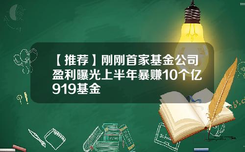 【推荐】刚刚首家基金公司盈利曝光上半年暴赚10个亿919基金