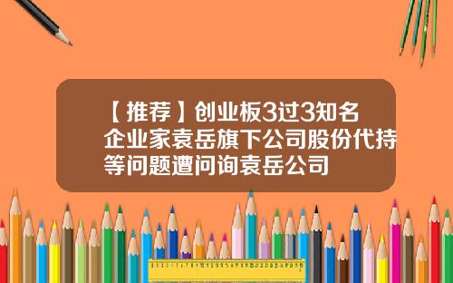 【推荐】创业板3过3知名企业家袁岳旗下公司股份代持等问题遭问询袁岳公司