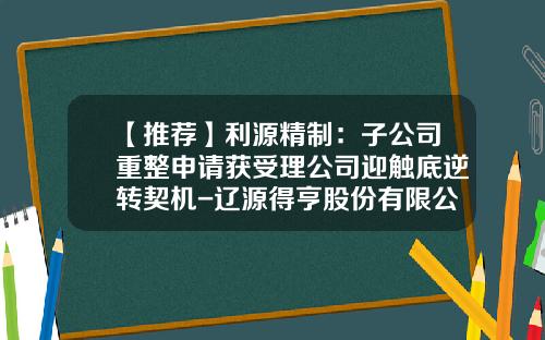 【推荐】利源精制：子公司重整申请获受理公司迎触底逆转契机-辽源得亨股份有限公司