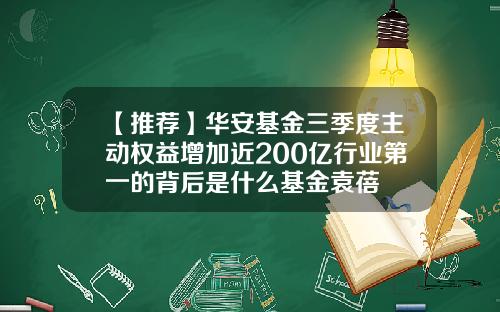 【推荐】华安基金三季度主动权益增加近200亿行业第一的背后是什么基金袁蓓