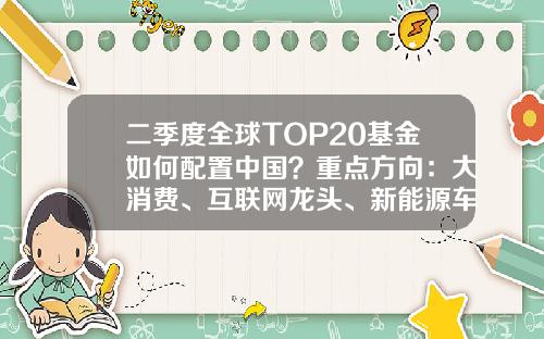 二季度全球TOP20基金如何配置中国？重点方向：大消费、互联网龙头、新能源车板块-配置基金