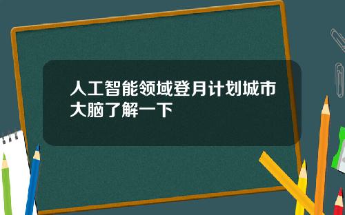 人工智能领域登月计划城市大脑了解一下