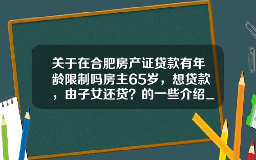 关于在合肥房产证贷款有年龄限制吗房主65岁，想贷款，由子女还贷？的一些介绍_1