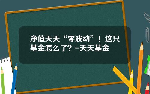 净值天天“零波动”！这只基金怎么了？-夭天基金
