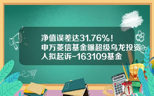 净值误差达31.76%！申万菱信基金曝超级乌龙投资人拟起诉-163109基金净值