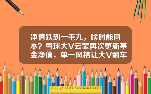 净值跌到一毛九，啥时能回本？雪球大V云蒙再次更新基金净值，单一风格让大V翻车常态化-买基金净值低