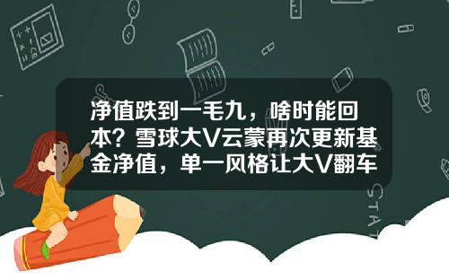 净值跌到一毛九，啥时能回本？雪球大V云蒙再次更新基金净值，单一风格让大V翻车常态化-亏损多少强平