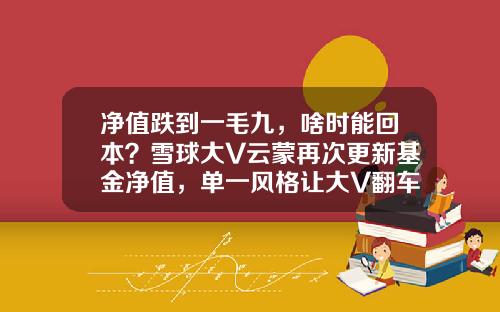 净值跌到一毛九，啥时能回本？雪球大V云蒙再次更新基金净值，单一风格让大V翻车常态化-杠杆基金代码