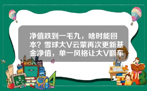 净值跌到一毛九，啥时能回本？雪球大V云蒙再次更新基金净值，单一风格让大V翻车常态化-股票跌到多少清仓