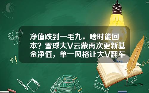 净值跌到一毛九，啥时能回本？雪球大V云蒙再次更新基金净值，单一风格让大V翻车常态化-1倍杠杆跌多少会平仓