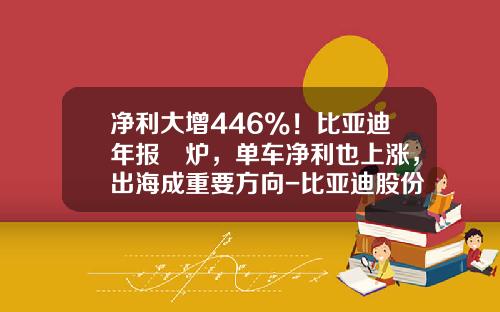 净利大增446%！比亚迪年报岀炉，单车净利也上涨，出海成重要方向-比亚迪股份有限公司年报