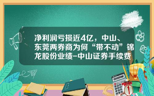 净利润亏损近4亿，中山、东莞两券商为何“带不动”锦龙股份业绩-中山证券手续费多少