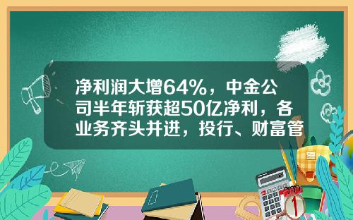 净利润大增64%，中金公司半年斩获超50亿净利，各业务齐头并进，投行、财富管理业务全线开花-中金公司投行业务排名