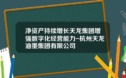 净资产持续增长天龙集团增强数字化经营能力-杭州天龙油墨集团有限公司