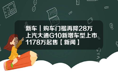 新车｜购车门槛再降28万上汽大通G10新增车型上市1178万起售【新闻】
