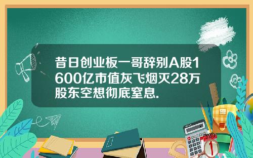昔日创业板一哥辞别A股1600亿市值灰飞烟灭28万股东空想彻底窒息.