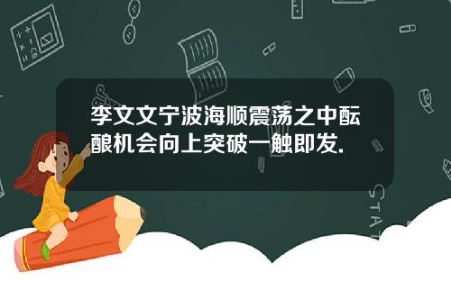 李文文宁波海顺震荡之中酝酿机会向上突破一触即发.