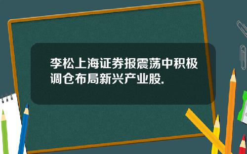 李松上海证券报震荡中积极调仓布局新兴产业股.