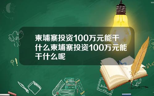 柬埔寨投资100万元能干什么柬埔寨投资100万元能干什么呢