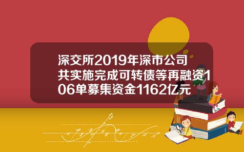深交所2019年深市公司共实施完成可转债等再融资106单募集资金1162亿元.