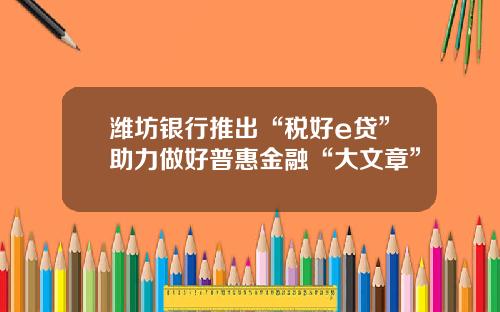 潍坊银行推出“税好e贷”助力做好普惠金融“大文章”