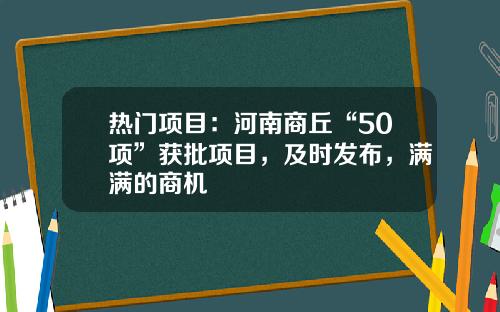 热门项目：河南商丘“50项”获批项目，及时发布，满满的商机