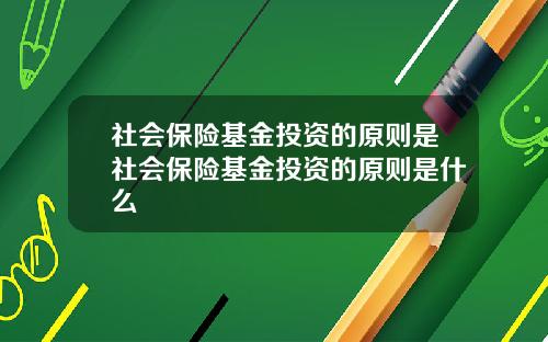社会保险基金投资的原则是社会保险基金投资的原则是什么