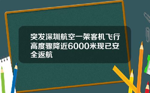 突发深圳航空一架客机飞行高度骤降近6000米现已安全返航