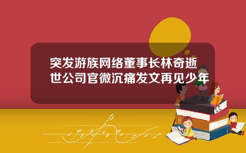 突发游族网络董事长林奇逝世公司官微沉痛发文再见少年