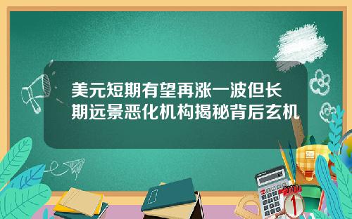 美元短期有望再涨一波但长期远景恶化机构揭秘背后玄机