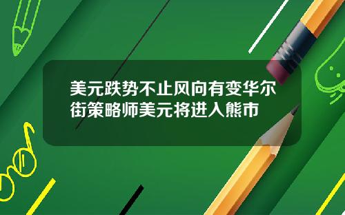 美元跌势不止风向有变华尔街策略师美元将进入熊市