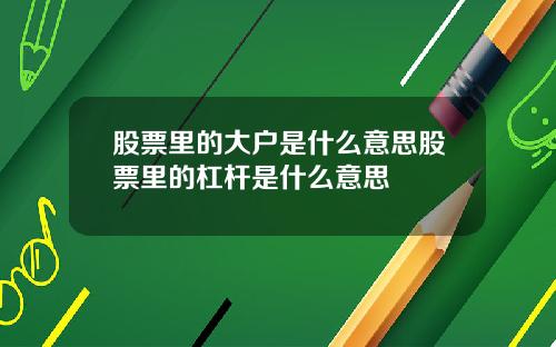 股票里的大户是什么意思股票里的杠杆是什么意思