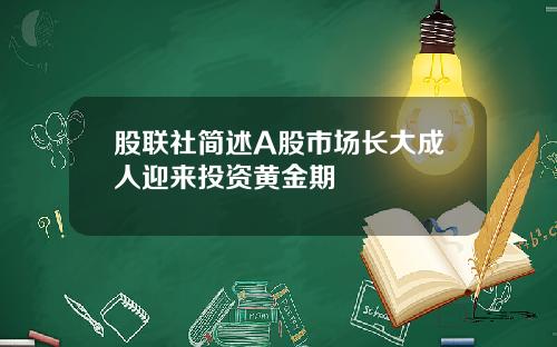 股联社简述A股市场长大成人迎来投资黄金期