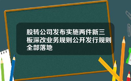 股转公司发布实施两件新三板深改业务规则公开发行规则全部落地