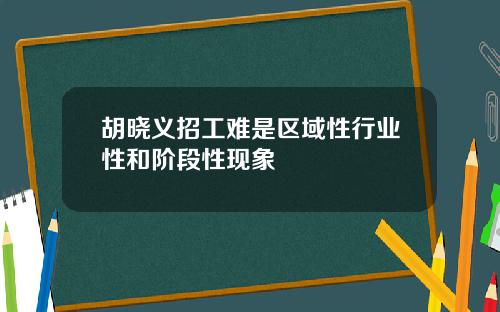 胡晓义招工难是区域性行业性和阶段性现象