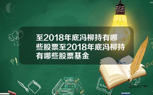 至2018年底冯柳持有哪些股票至2018年底冯柳持有哪些股票基金