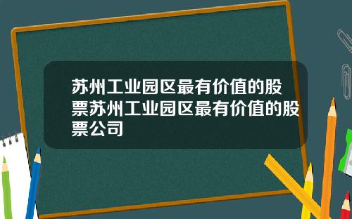 苏州工业园区最有价值的股票苏州工业园区最有价值的股票公司