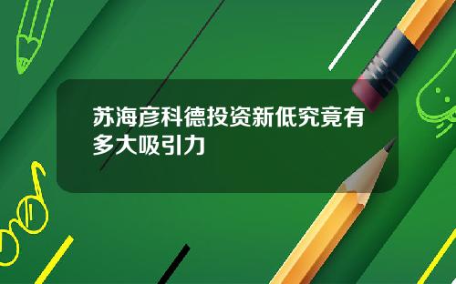 苏海彦科德投资新低究竟有多大吸引力