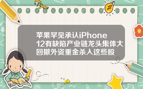 苹果罕见承认iPhone12有缺陷产业链龙头集体大回撤外资重金杀入这些股
