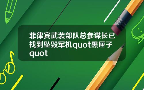 菲律宾武装部队总参谋长已找到坠毁军机quot黑匣子quot