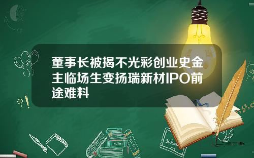 董事长被揭不光彩创业史金主临场生变扬瑞新材IPO前途难料