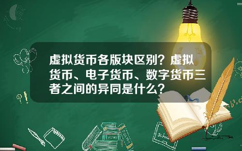 虚拟货币各版块区别？虚拟货币、电子货币、数字货币三者之间的异同是什么？