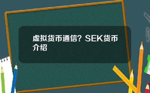 虚拟货币通信？SEK货币介绍