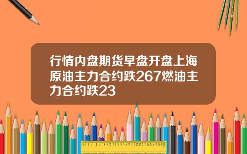 行情内盘期货早盘开盘上海原油主力合约跌267燃油主力合约跌23