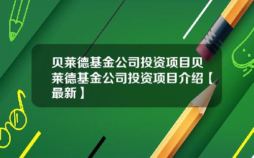 贝莱德基金公司投资项目贝莱德基金公司投资项目介绍【最新】