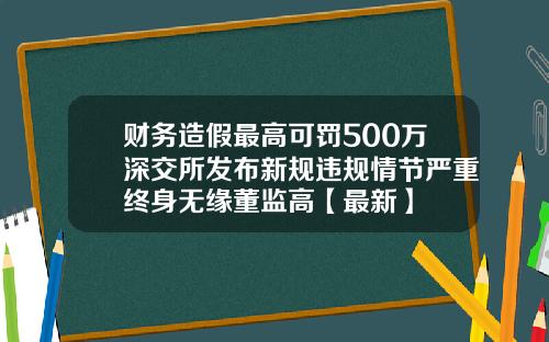 财务造假最高可罚500万深交所发布新规违规情节严重终身无缘董监高【最新】