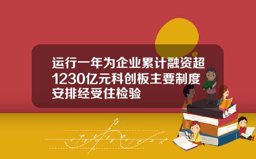 运行一年为企业累计融资超1230亿元科创板主要制度安排经受住检验