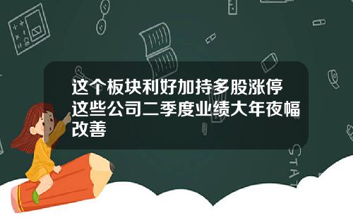 这个板块利好加持多股涨停这些公司二季度业绩大年夜幅改善