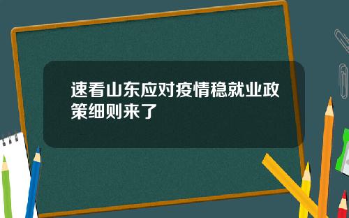 速看山东应对疫情稳就业政策细则来了